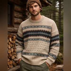 90s Vintage Alps Rugged Outdoors Wool Knit Fair Isle Pullover Sweater Mens XL